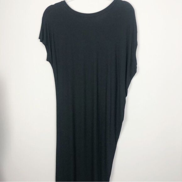 ATHLETA | Asymmetrical Drapey Black Short Sleeve Midi T-Shirt Dress Women’s S - Picture 6 of 8
